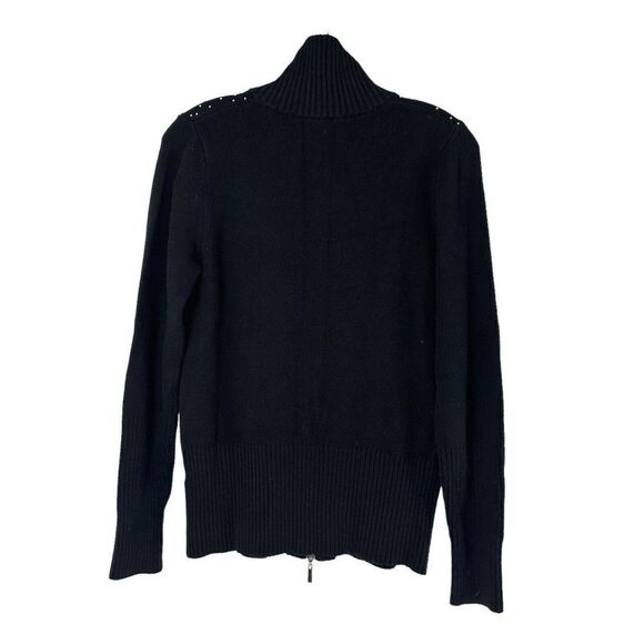 Boston Proper Cardigan Sweater Black Rhinestone Size M Silk Blend Double Zip Top - Picture 4 of 10